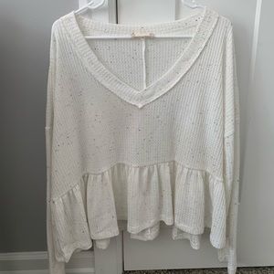 Altar’d State Ivory Multicolored Peplum Top